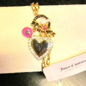 Gorgeous Juicy Coutour Golden Rhinestone Pink Heart Charm Braclet ♥